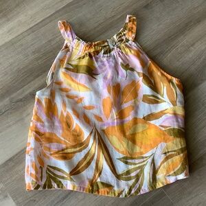 Linen tropical print sleeveless tank top large